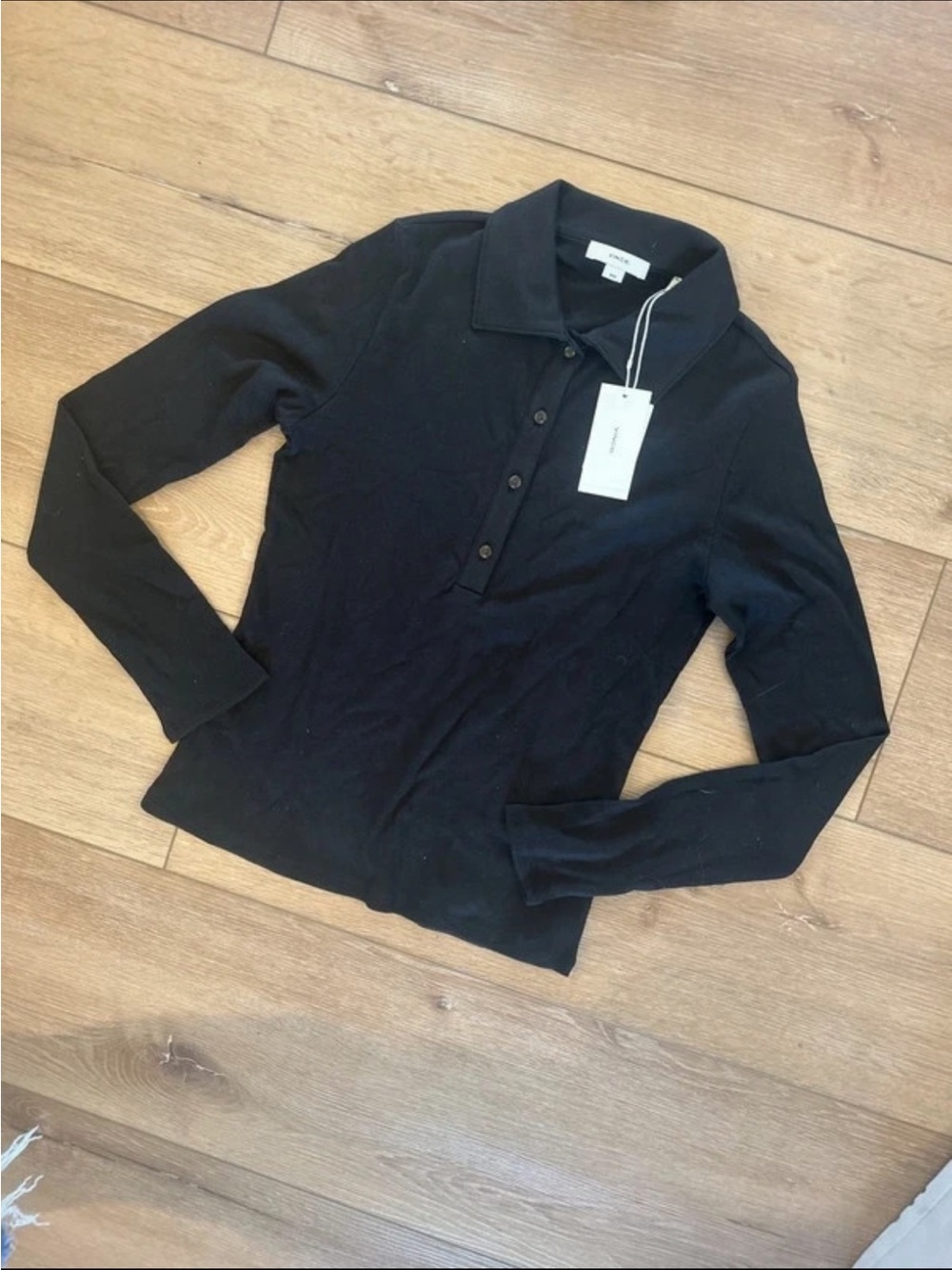 Vince Black Long-Sleeve Button Polo Top New With Tags